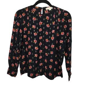 Loft Floral Round Neck Whimsygoth Feminine Long Sleeve Dark Cottagecore Top XSP